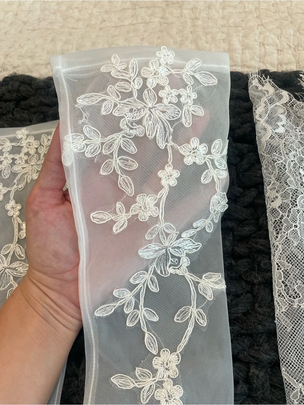 White Lace and Embroidered Sheer Bridal Gloves with Blue Garter BUNDLE
